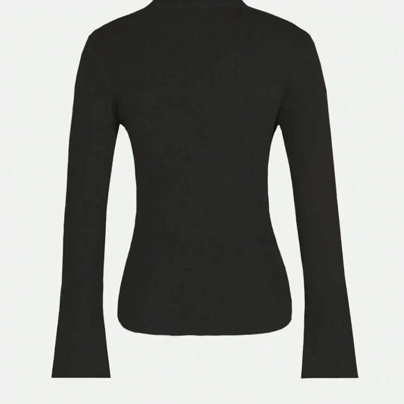 Black Casual Women's Button Cross Design Long Sleeve Sweater Asymmetric Pullover - Picture 2 of 3